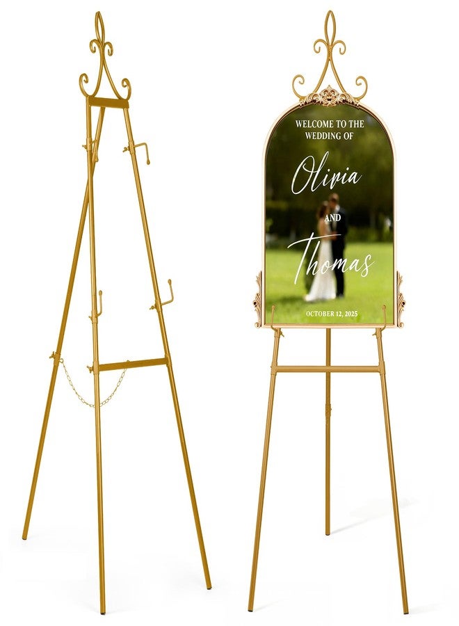 Victawks 53.9" Gold Easel Stand for Sign, Heavy Duty Metal Display Easel with Storage Bag, Adjustable Art Easel for Wedding Sign, Welcome Sign, Picture - Image 1